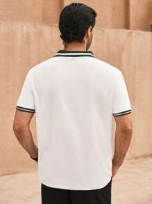 Manfinity VCAY Áo sơ mi nam sọc sọc có nút lên áo sơ mi polo công sở màu trắng thông thường - trắng - Xem 2