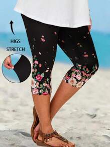 EMERY ROSE Plus Size Casual Floral Print Leggings,Concert Women,Easter Women,Easter Women,Country Concert, Western Wear Women,Boho Chic,Boho Women Summer For Women - Black - View 1