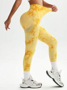 Easithlete Seamless Softness Tie Dye Sports Leggings - Yellow - View 4