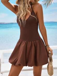 SHEIN SXY Vestido corto informal de moda para dama, elegante y adecuado para el verano - Marrón - Ver 6