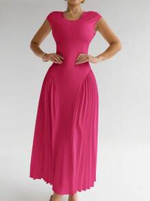 Firerie Women's Pleated A-Line Bodycon Midi Dress, Elegant - Hot Pink - View 3