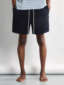 SUMWON Striped Loungewear Set Summer Short Sleeve T-Shirt Athletic Shorts Casual Comfortable Home Everyday Wear Beach Resort Relaxed Fit Holiday Set - Blue - View 4