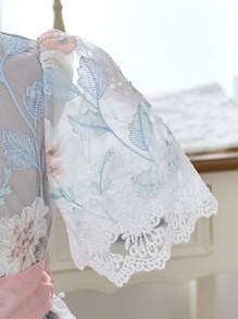 SHEIN 女童编织缎面拼接彩色花卉刺绣网眼蝴蝶结优雅连衣裙，适合毕业舞会、公主裙、花童裙 - 彩色 - 查看 9
