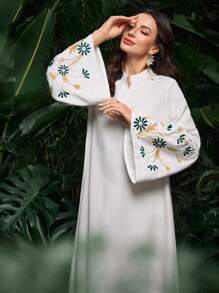 Al Najma 女士纯色梭织刺绣阿拉伯连衣裙，阿拉伯连衣裙，端庄