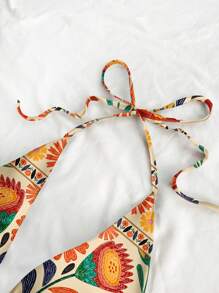 Soleia Women's Colorful Geometric Print Crisscross Back Beach Halter Tank Top, Casual Holiday Vibe, Suitable For Summer