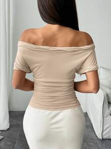 Chiquease Women Off Shoulder Turnup Hem Short Sleeve T-Shirt, Casual For Spring/Summer