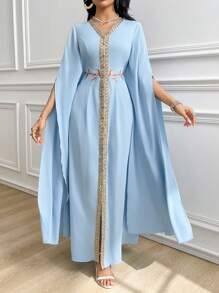 Al Najma 女士梭织边土耳其和阿拉伯长裙夏季女装领带优雅 - 綠色 - 查看 7