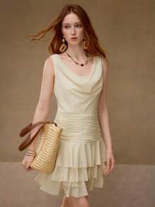 MOTF STUDIO 褶饰连衣裙 - 杏色 - 查看 4