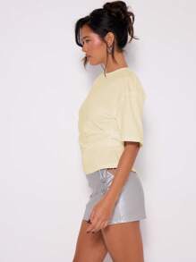 MUSERA Cinched Waist Ruched T-Shirt Casual Summer Spring Airport Holiday Fall Back To School