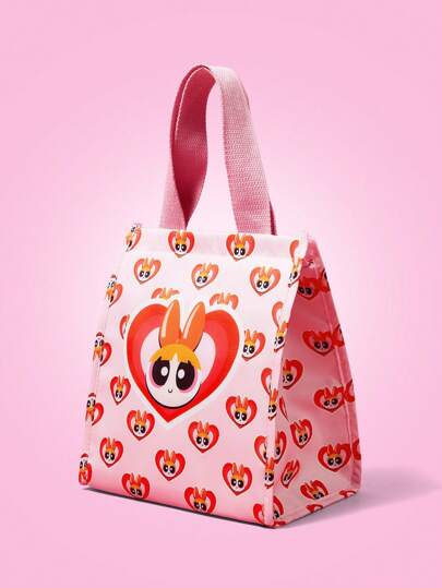 THE POWERPUFF GIRLS X SHEIN Pink Heart Blossom Print Fashionable Insulated Lunch Bag, Functional Bags, Lunch Bag, Cooler Bags