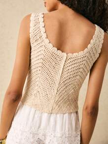 Poéselle Buttoned Front Open Knit Top,Knitted Sweater - Apricot - View 3