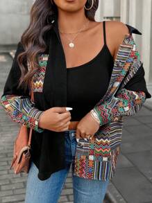 SHEIN LUNE Plus Size Vacation Casual Jacquard Panel Jacket