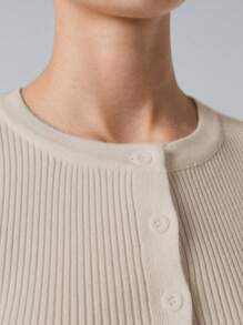 LYSMO Women's Solid Color Front Button Long Sleeve Minimalist Sweater, Casual Daily Wear In Fall/Winter - Apricot - View 5