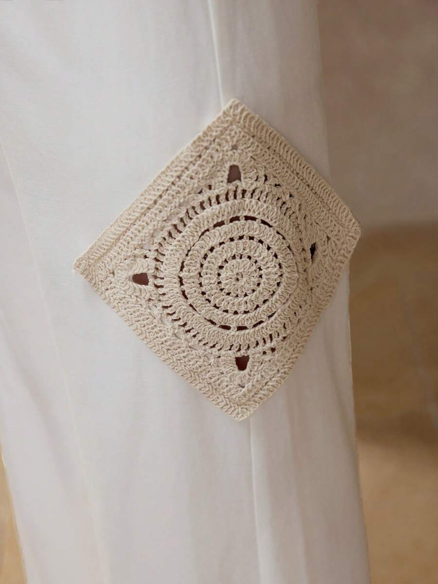 MOTF Pantalones decorativos de crochet de lino - Beis - Ver 2