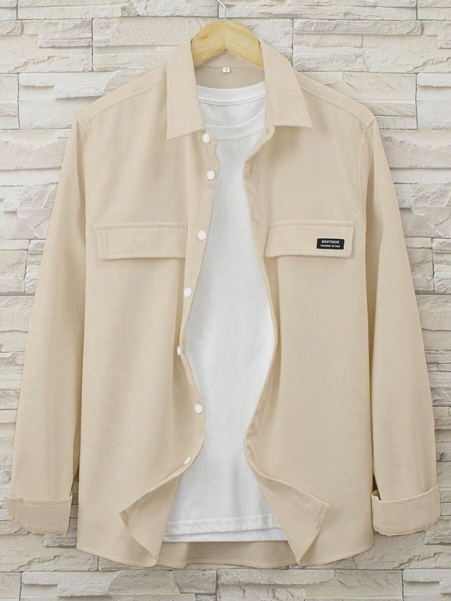 Manfinity Hypemode Men's Letter Embroidered Single-Breasted Casual Commuter Long Sleeve Shirt Men Spring Jacket Casual Jackets For Men  Men Jackets Casual
