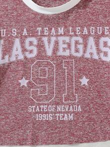 Tween Girls 活力红色字母印花 T 恤，活力十足的美式复古风，采用优质阳离子面料制成，柔软亲肤 - 酒紅色 - 查看 7