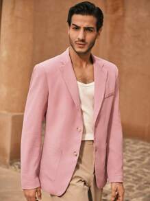 Manfinity VCAY Men's Woven Slim Fit Notched Collar Casual Blazer Jacket, Suitable For Daily Wear - Pink - View 3