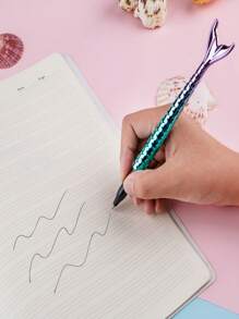 SHEIN 5 支美人鱼圆珠笔，可爱彩色卡通仿真鱼尾形状，渐变色，可爱圆珠笔闪闪发光笔漂亮的笔礼物，有趣的可点击圆珠笔，礼物，分享，圣诞节 - 彩色 - 查看 5