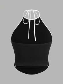 SHEIN ICON Plus Size 2pcs Color Block Striped Side Tie Halter Y2k Top (Pack Of 2) - Multicolor - View 3