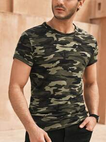 HIMLAND Men Camo Print Short Sleeve Tee, For Going Out