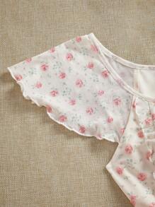 SHEIN VCAY Knit Mesh Print Square Collar Fitted Mini Dress For Women - Apricot - View 5