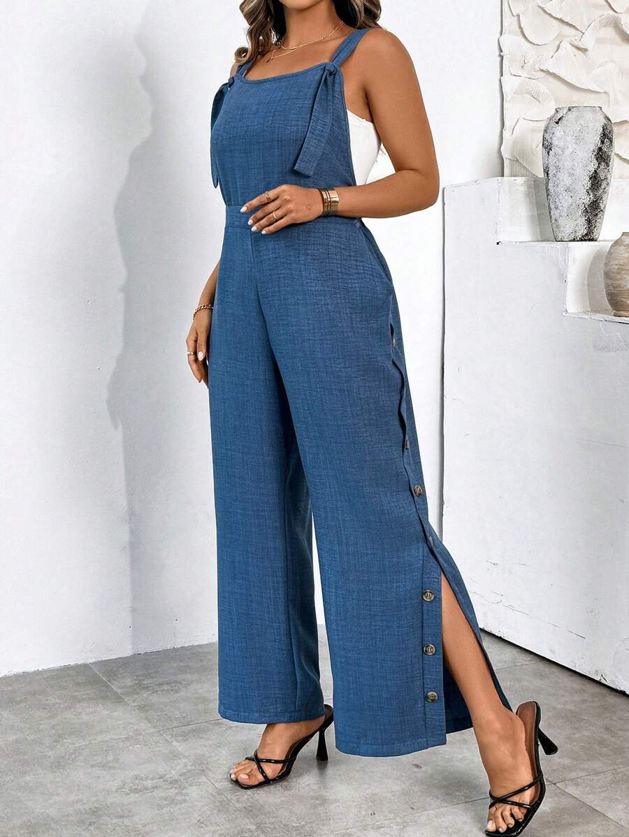 SHEIN LUNE Women's Fashion Button Decor Casual Jumpsuit, Spring/Summer