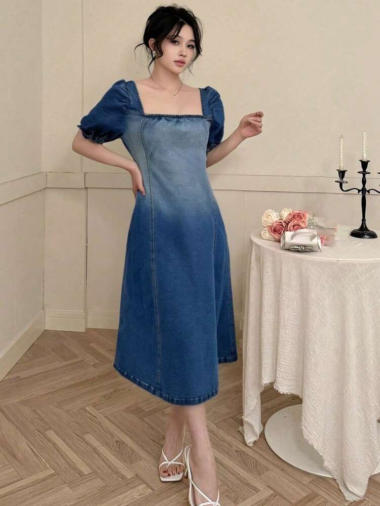 New Spring Style Ombre Casual Denim Dress For Women