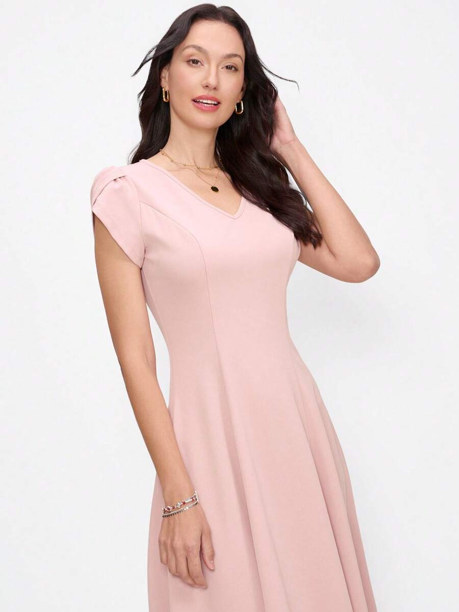 EMERY ROSE Gardenwed 女士 V 领鸡尾酒会礼服女士晚礼服短袖摇滚礼服节女士婚礼宾客礼服工作服