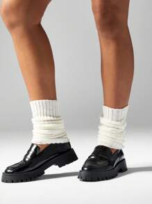 MISSGUIDED Chunky Knit Scrunch Ruched Leg Warmers Athletic School Preppy Style Slouchy Boot Socks Retro Dancer Cozy Fall Winter Warmers - White - View 1