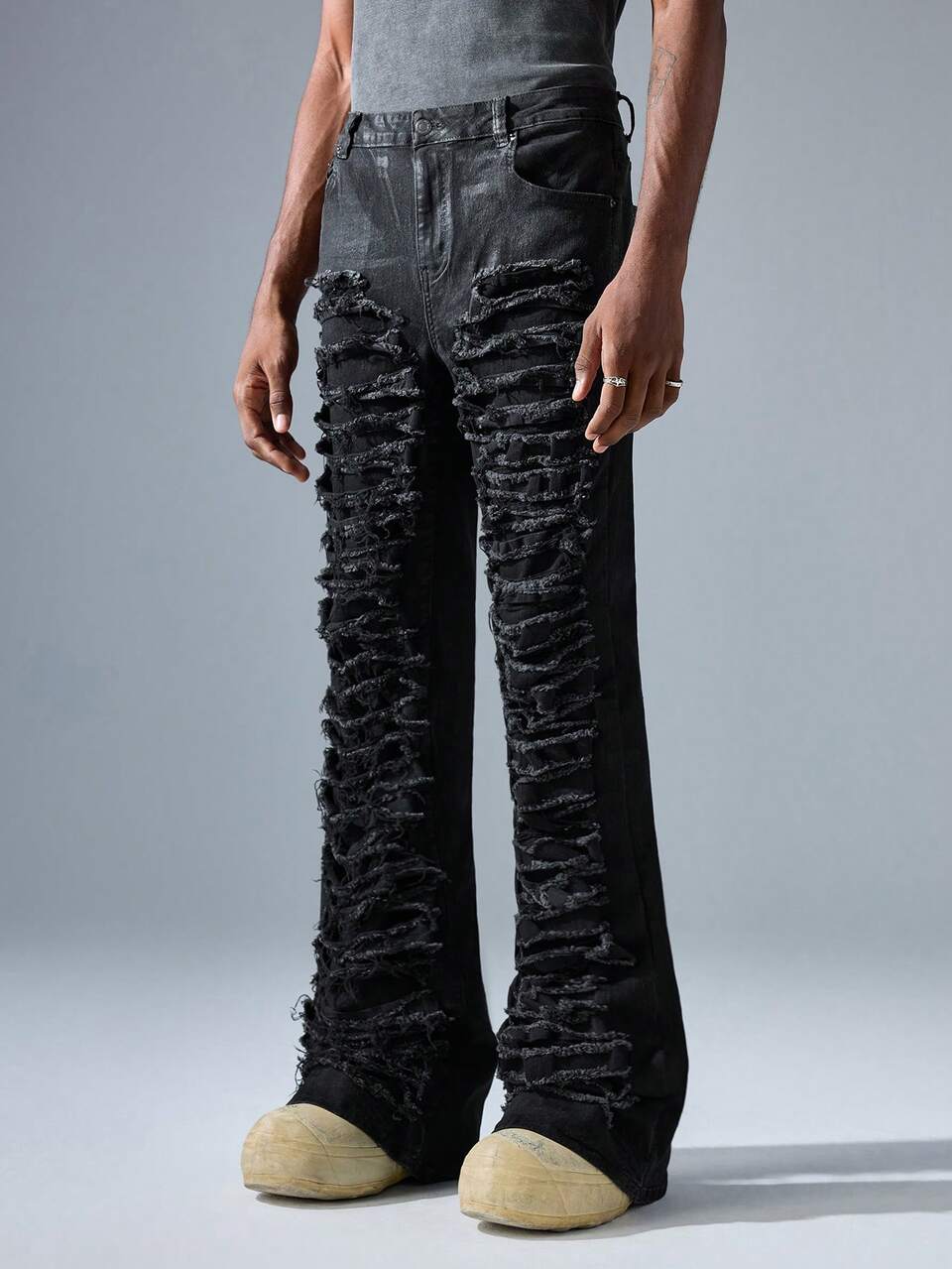 Men's Streetwear Stretchy Woven Denim Flare Long Pants
