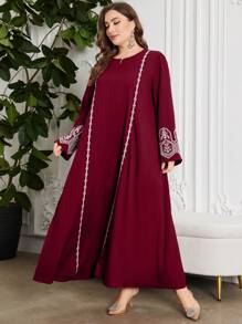 Al Najma 大码女式圆领刺绣阿拉伯长款连衣裙，端庄