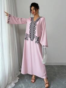 Yasmyna Vestido holgado, tejido con estampado de estilo árabe, modesto, para mujer - Rosa - Ver 5