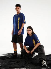 HOUSE OF THE DRAGON X SHEIN Men's Summer Casual Dragon & Letter Graphic Short Sleeve T-Shirt - Navy Blue - View 7