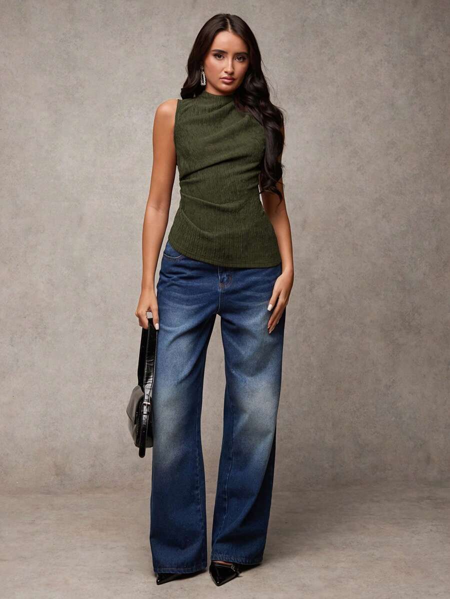 SHEIN BAE 女士褶皱纯色吊带背心，春夏度假海滩