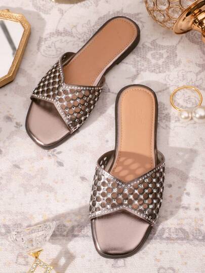 CUCCOO TILAWA 闪光渐变金色钻石装饰休闲派对拖鞋、凉鞋