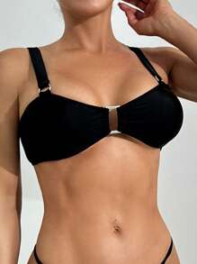 Slaydiva 1pc Solid Color Sexy & Fashionable Women's Summer Swimwear Top