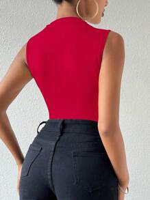 VaVaBold Women's Fashion Casual Ruched Sleeveless Bodysuit - Red - View 2