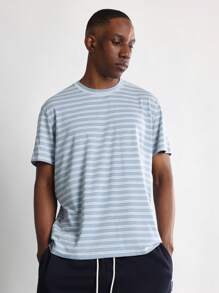 SUMWON Striped Loungewear Set Summer Short Sleeve T-Shirt Athletic Shorts Casual Comfortable Home Everyday Wear Beach Resort Relaxed Fit Holiday Set - Blue - View 3