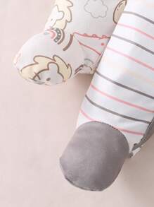 2pcs Newborn Baby Animal & Stripe Print Long Sleeve Footed Romper Pajama Set