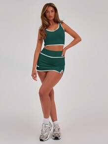 Musera Sport Binding Detail Small Split Sports Gym Skort Only, Padel, Tennis, Racquetball, Pickleball Gym Fitness Fall Winter - Dark Green - View 5