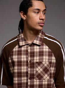 Musero Checkered Short Sleeve Contrast Oversized Stripe Sleeve Shirt