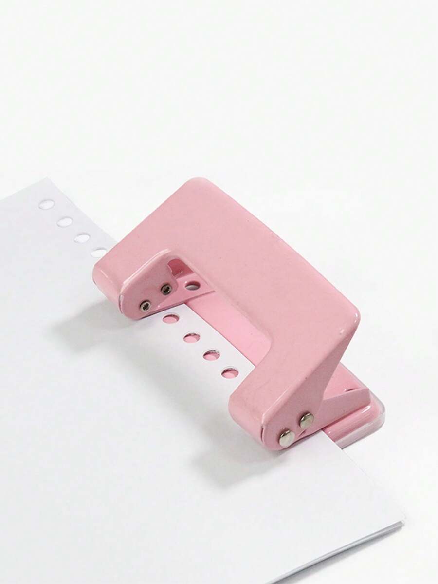 1pc Macaron Color Metal Hole Punch Tool, Multi-Functional Stationery For Office & Students, Color Options Available,Back To School,School Supplies - Pink - View 1