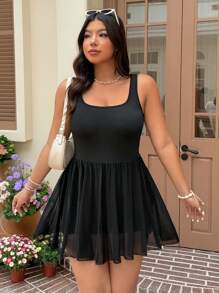 SHEIN EZwear 黑色大码连体裤，简约时尚，适合夏季