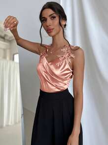 Firerie Women Lace Strap Wrap Elegant Bodysuit For Commuting - Dusty Pink - View 6