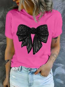 INAWLY Women Round Neck Minimalist T-Shirt, Suitable For Summer - Hot Pink - View 6