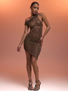 MUSERA One Shoulder Asymmetric 'Musera' Patterned Lace Bodycon Mini Dress Summer Holiday Sexy Ibiza Fits Spring Vacation Beach