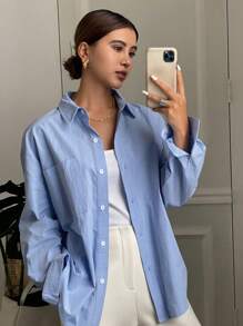 Livesso 女式春夏纯色休闲长袖衬衫，秋装