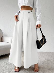 SHEIN Essnce 女士高腰阔腿裤，纯色，时尚通勤