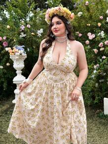 Lyrianda Plus Size Halter Hals Casual Zomerjurk