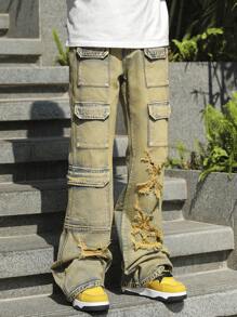 Manfinity LEGND Men's Loose Flared Blue Jeans, Street Style - Dark Wash - View 4